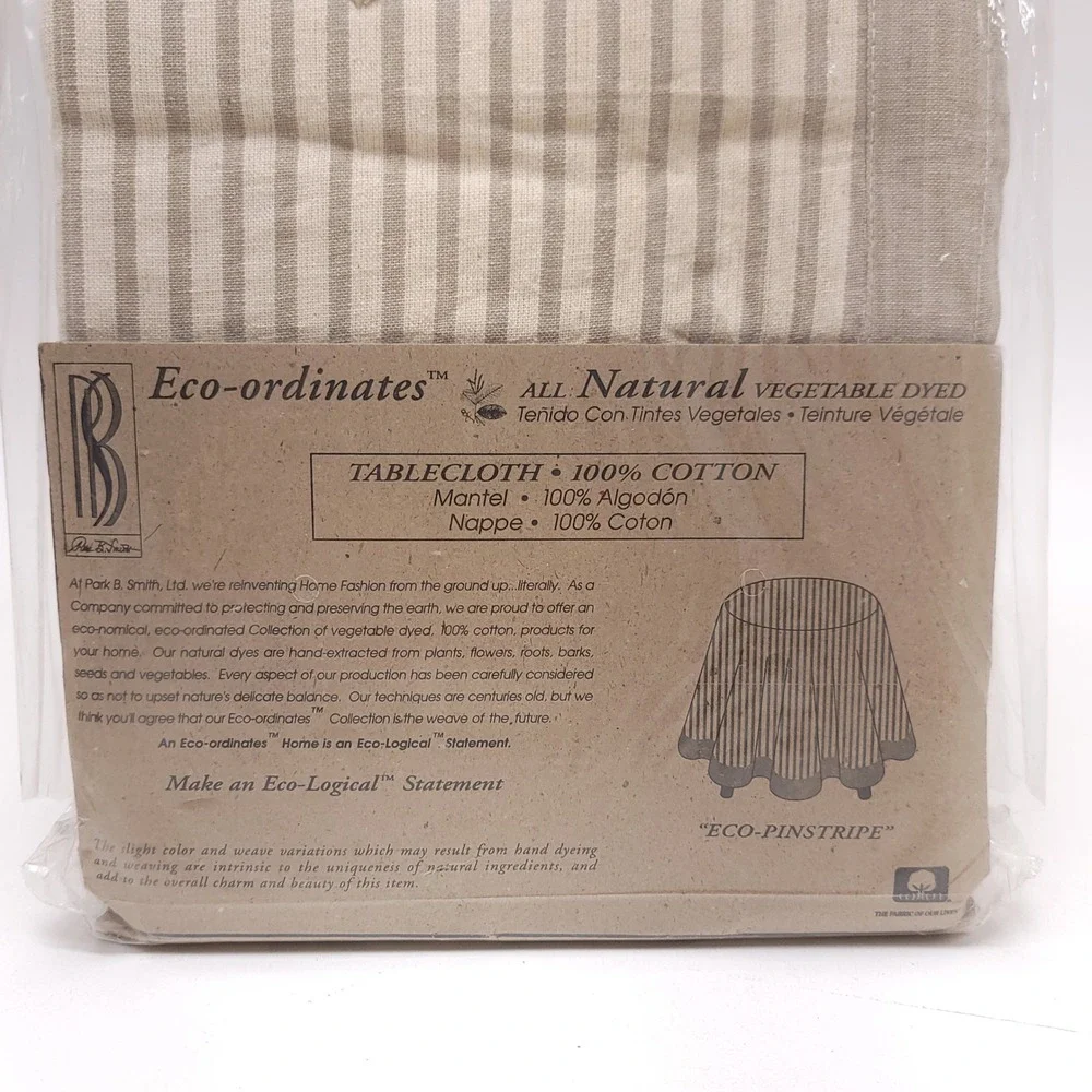 Park B. Smith Eco-ordinates Vegetable Dyed Cotton Tablecloth 60x84 Pinstripe Tan